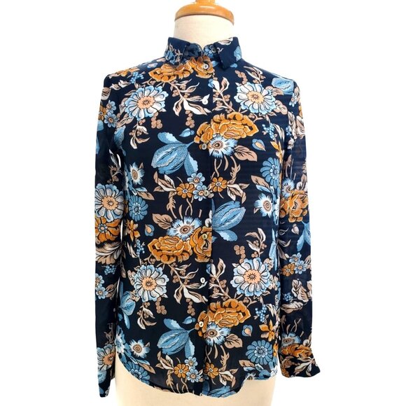 H&M Conscious 2 Shirt Women's Long Sleeve Floral Button-Up Lightweight Sheer Top - Picture 2 of 12